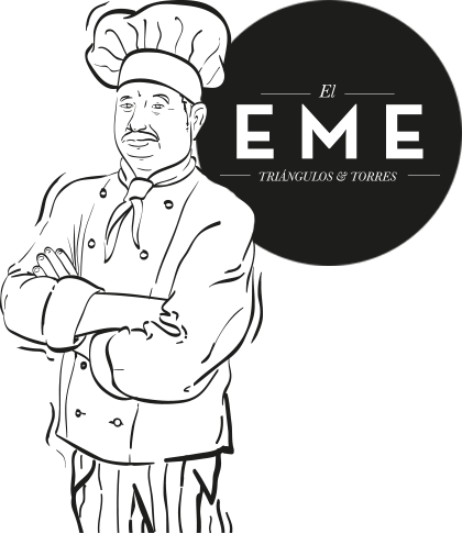 Dibujo de un cocinero, junto al logotipo del Bar Eme de Bilbao